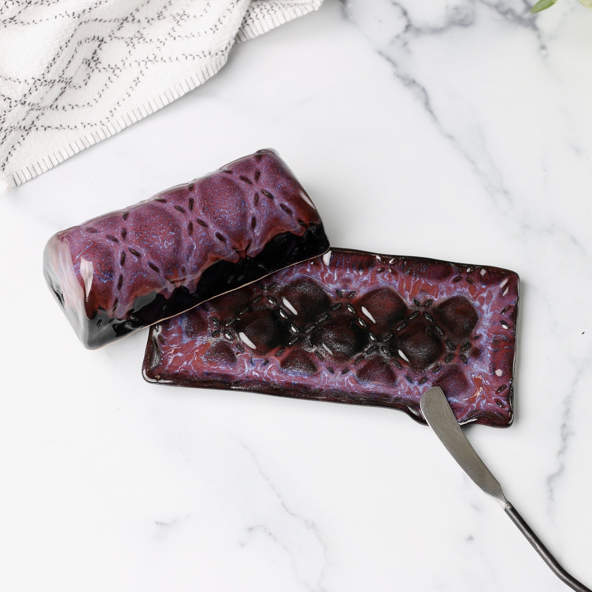 Ceramic Covered Butter Dish Electric Plum Glaze Wheeler Ceramics