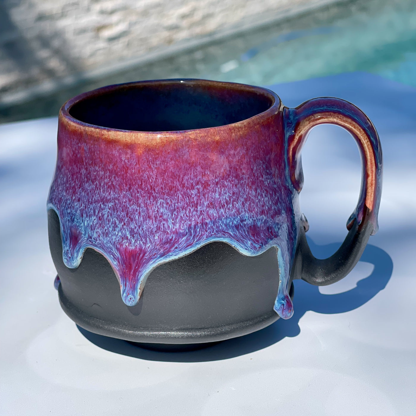 Handmade Ceramic Footed Mug - Electric Jellyfish Glaze