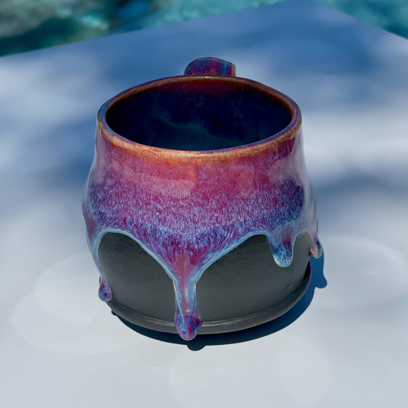 Handmade Ceramic Footed Mug - Electric Jellyfish Glaze