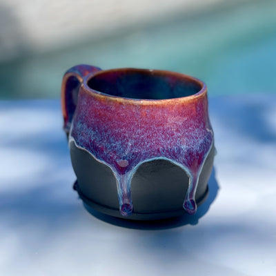 Handmade Ceramic Footed Mug - Electric Jellyfish Glaze