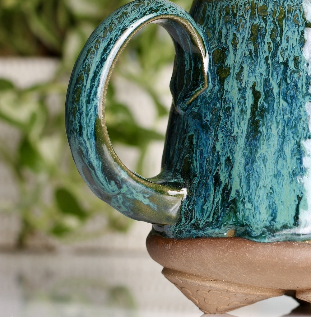 Handmade Ceramic Footed Mug - Green