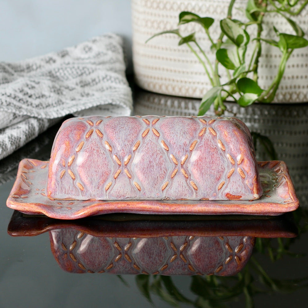 Ceramic Covered Butter Dish - Pink Coral