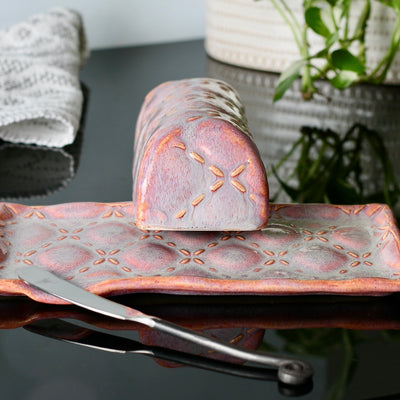 Ceramic Covered Butter Dish - Pink Coral