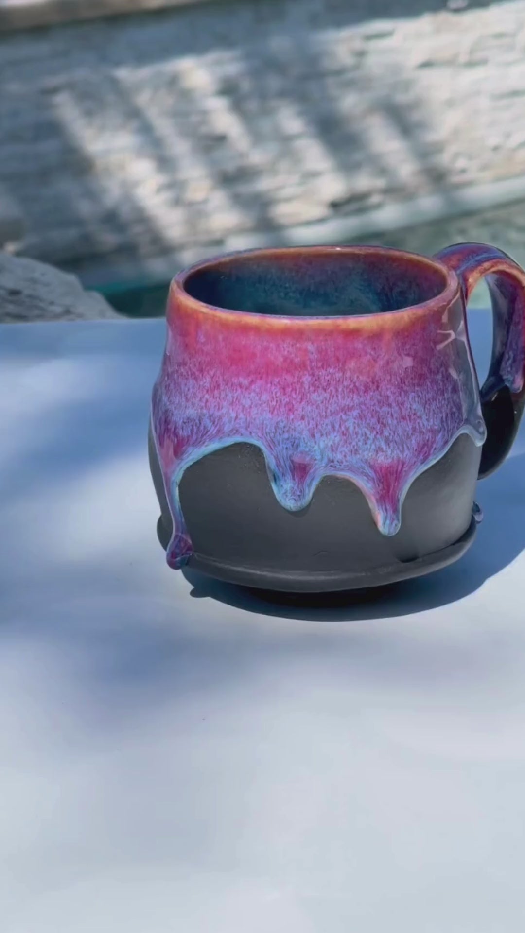 Handmade Ceramic Footed Mug - Electric Jellyfish Glaze