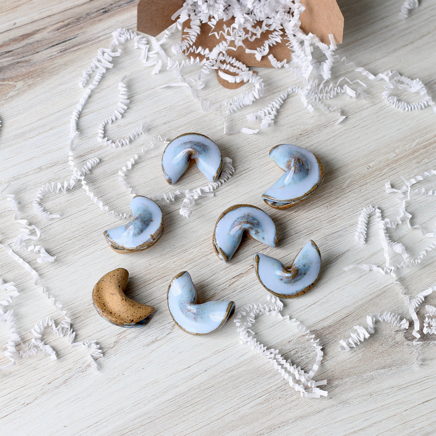 Ceramic Fortune Cookie- Soft Blue Speckled Stoneware