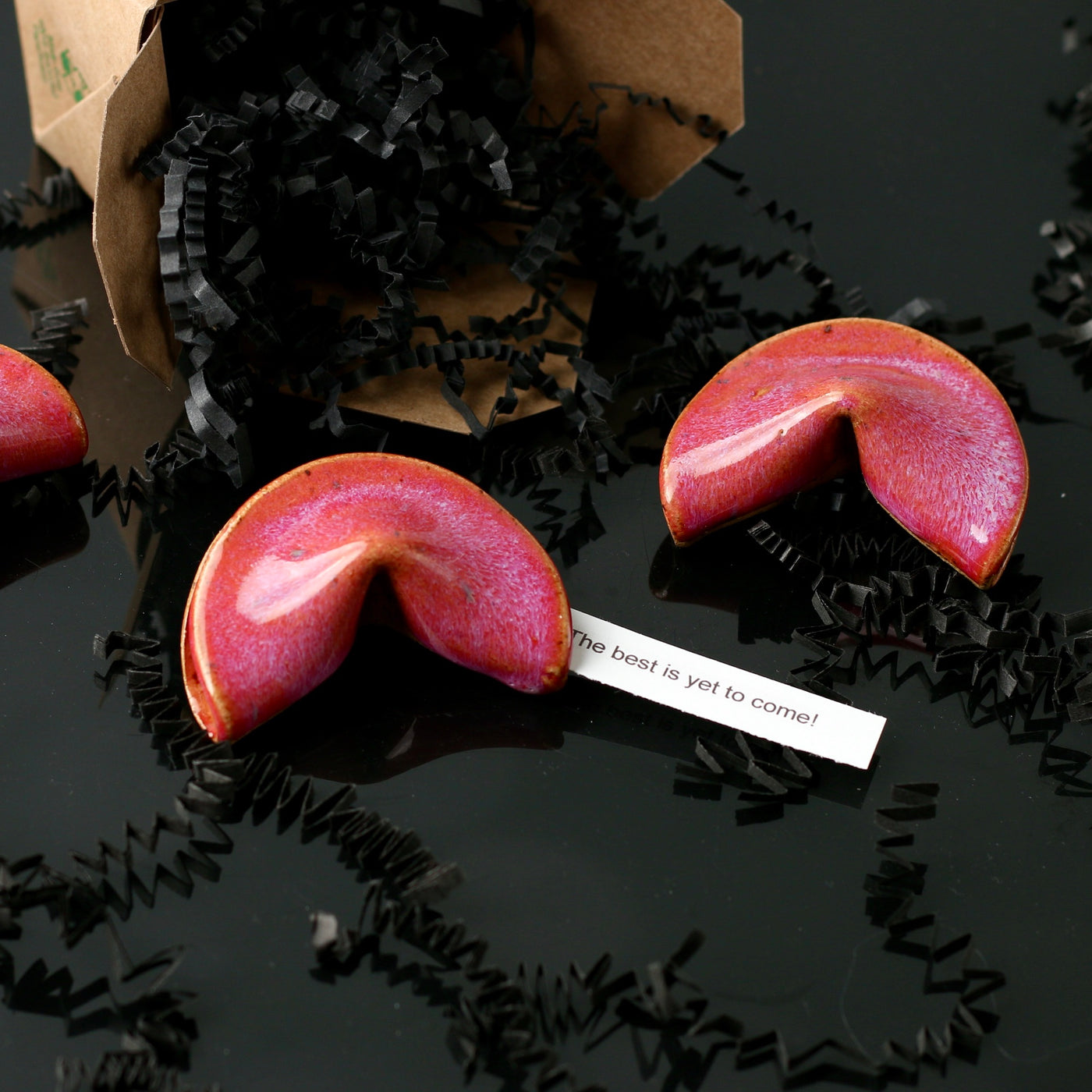 Personalized Ceramic Fortune Cookie- Hot Pink - Speckled Stoneware