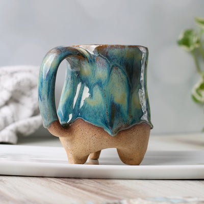 Handmade Ceramic Mug with Tripod Base - Jellyfish Glaze