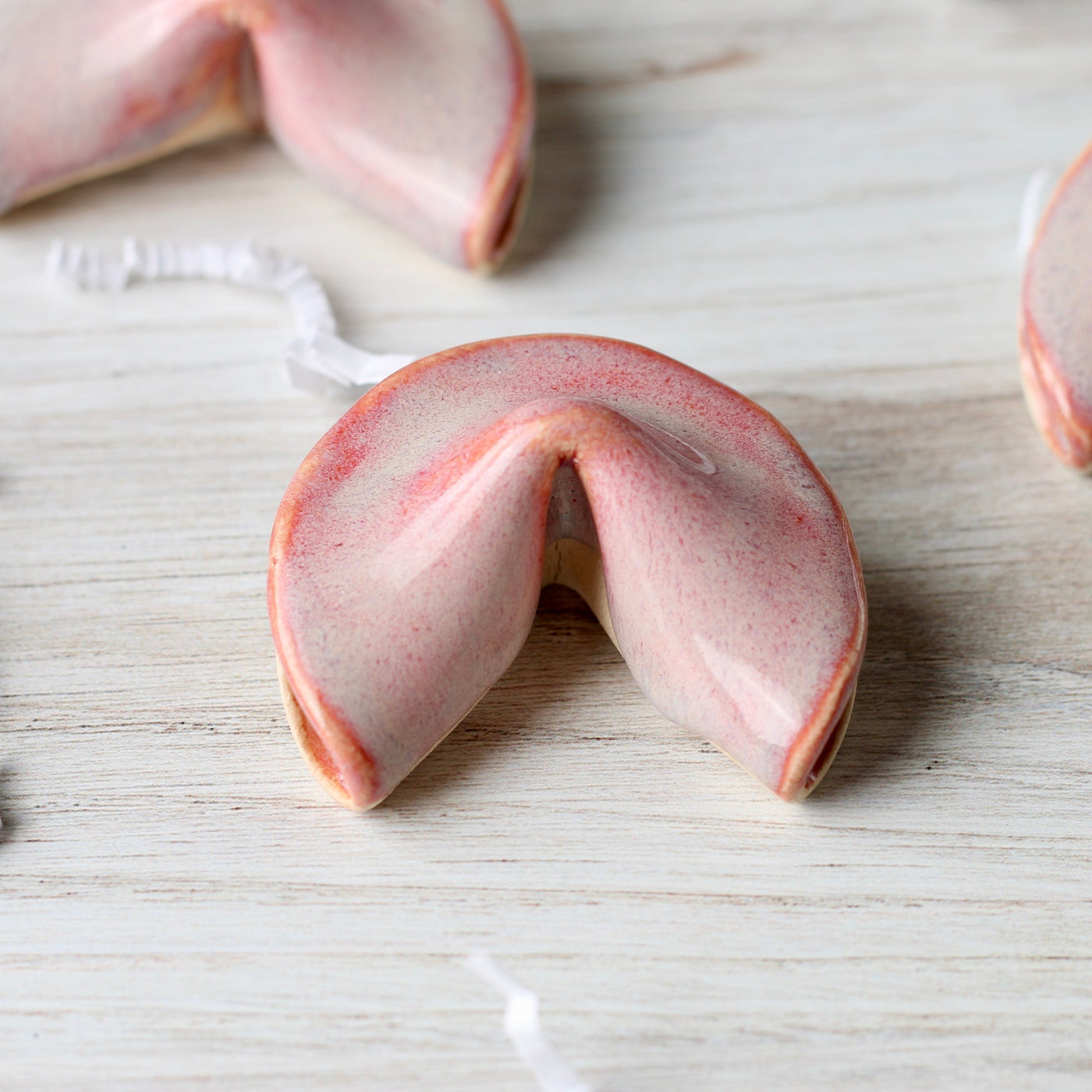 Personalized Ceramic Fortune Cookies- Pink Coral- White Stoneware