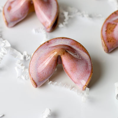 Ceramic Fortune Cookies- Spring Pink - Speckled Stoneware