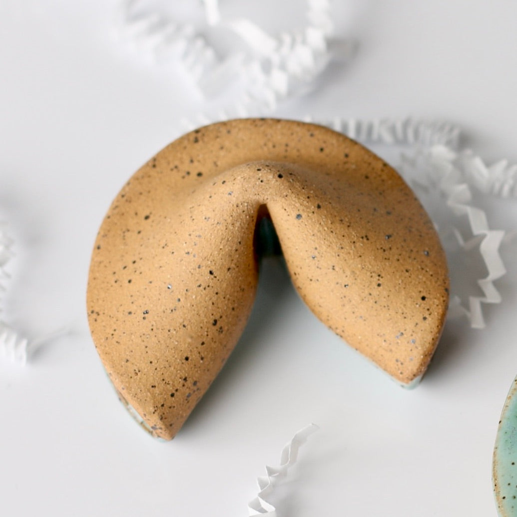 Ceramic Fortune Cookie- Soft Blue Speckled Stoneware