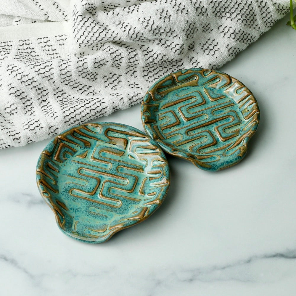 Petite Handmade Ceramic Spoon Rest- Turquoise