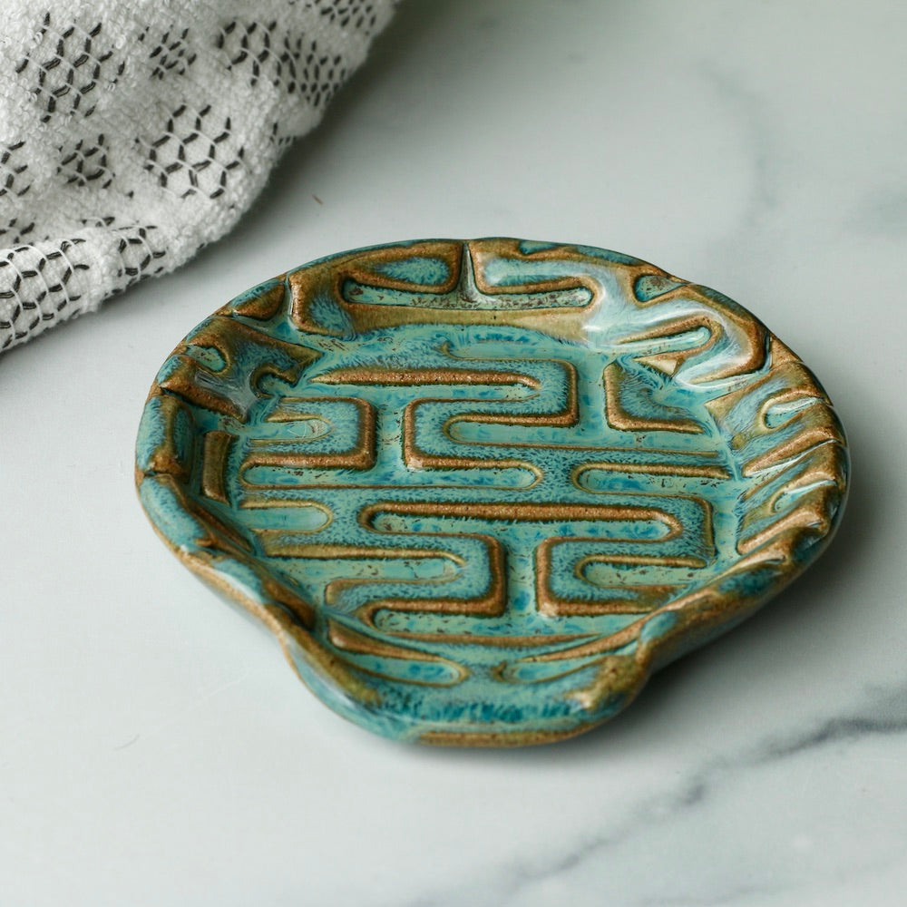 Petite Handmade Ceramic Spoon Rest- Turquoise