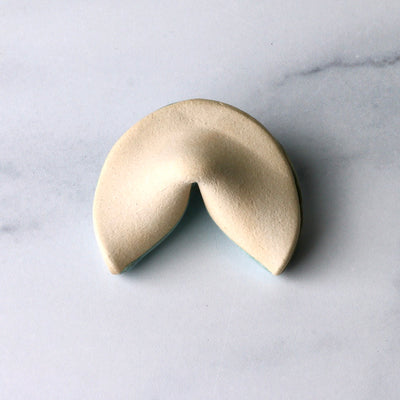 Personalized Ceramic Fortune Cookie- Soft Blue - White Stoneware