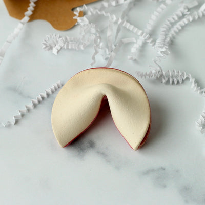 Personalized Ceramic Fortune Cookies- Pink Coral- White Stoneware